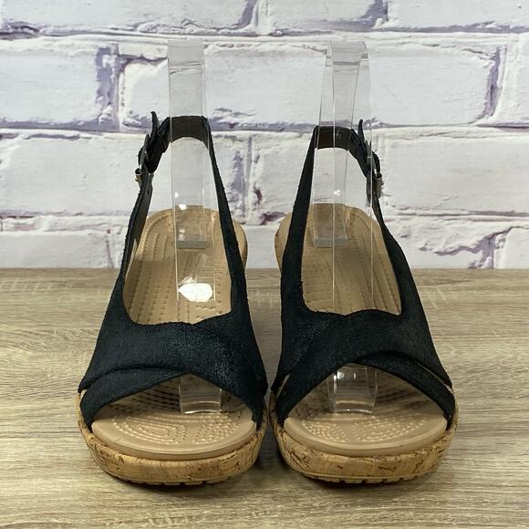 Black Wedge Sandals - Picture 2 of 9